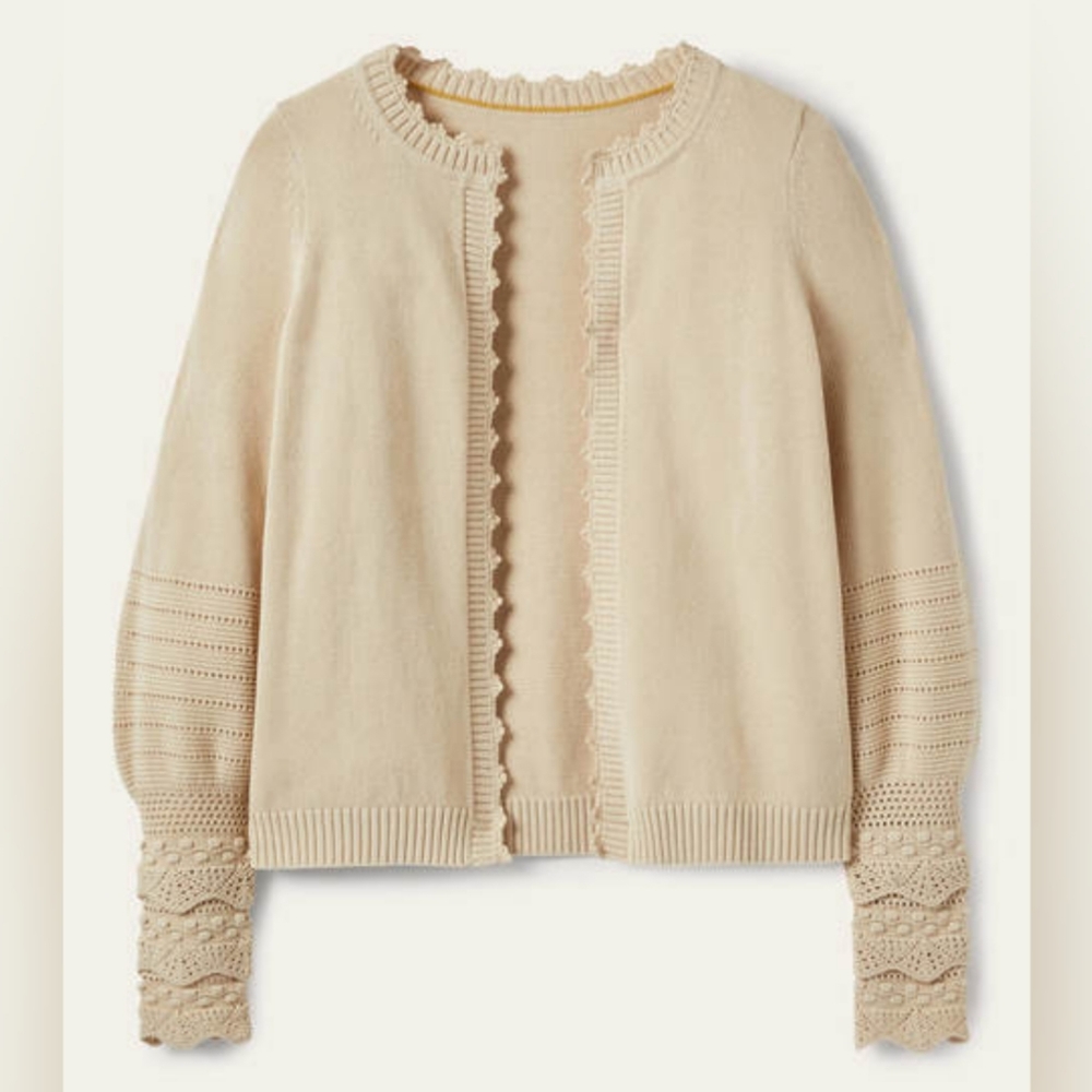 Boden Sleeve Detail Knitted Cardigan Size 8 Oatmeal Sweater